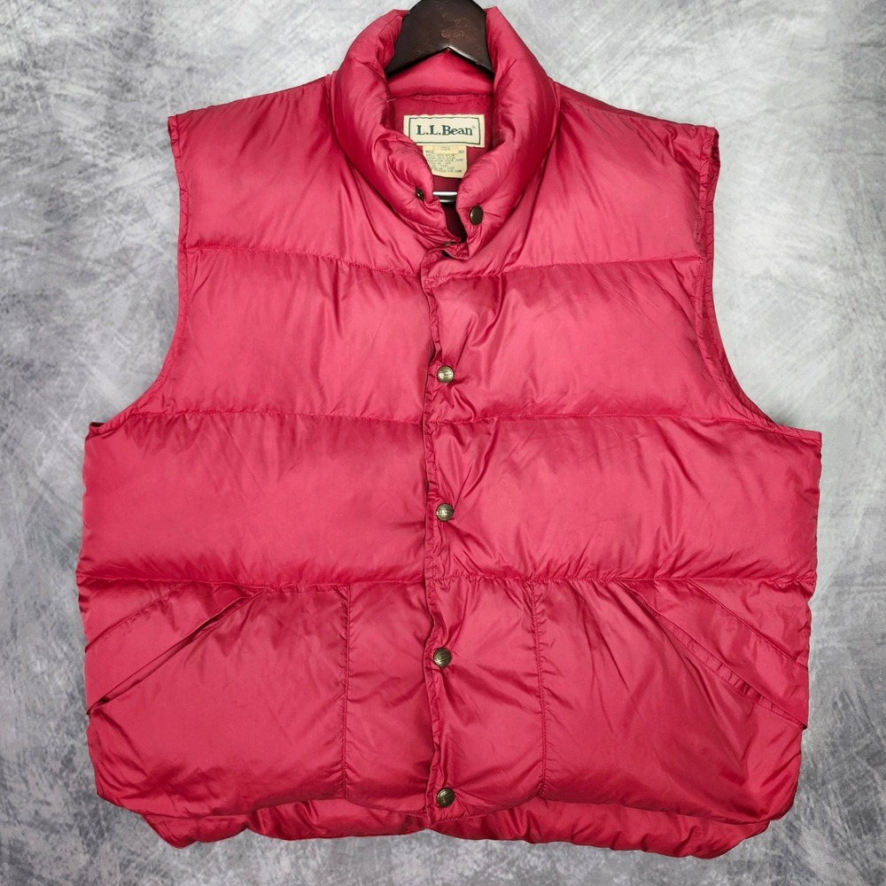 Vtg 90s LL Bean Goose Down Puffer Vest Mens Large Red Snap Front Trail Model